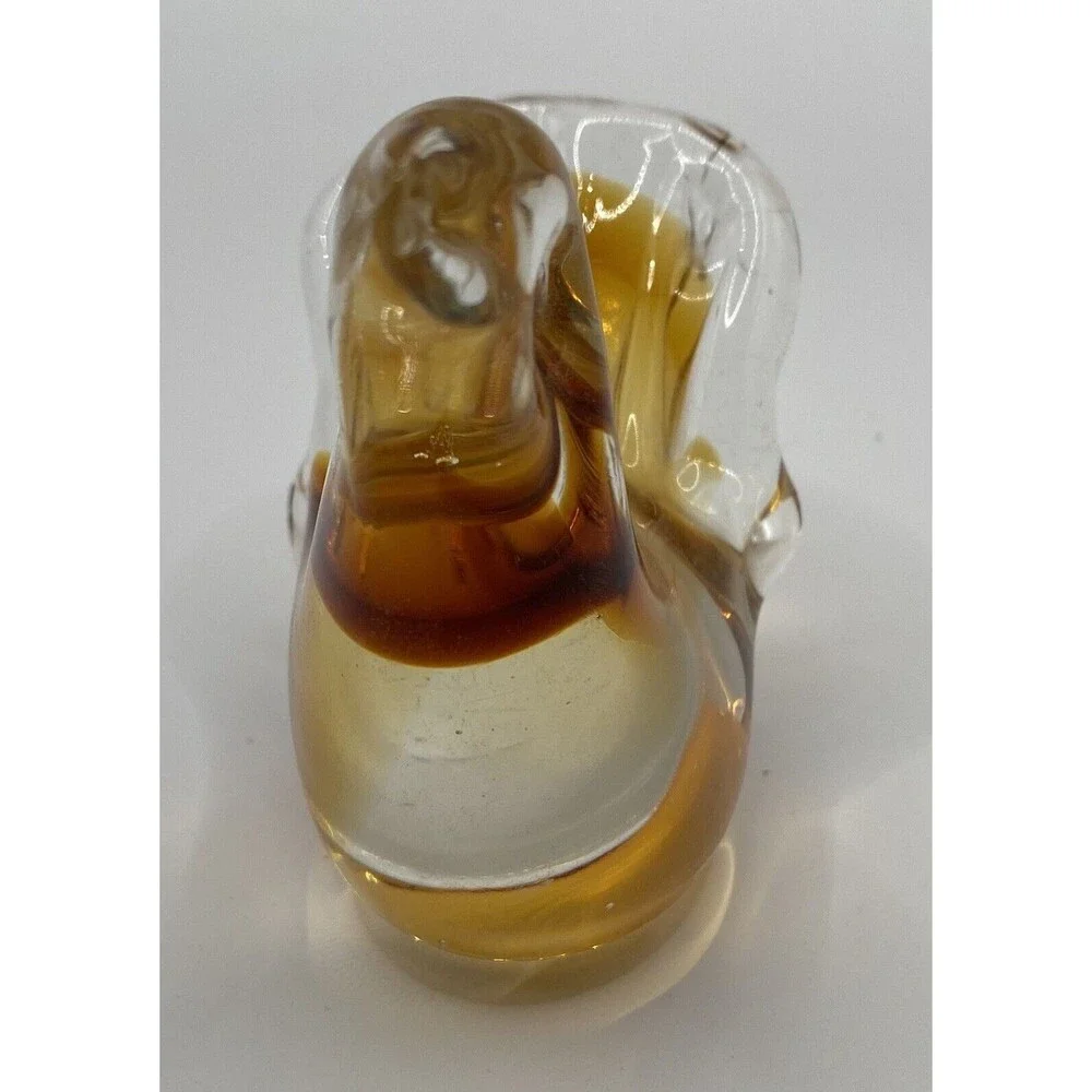 Vintage Blown Glass Art Amber Bird Paperweight 3”